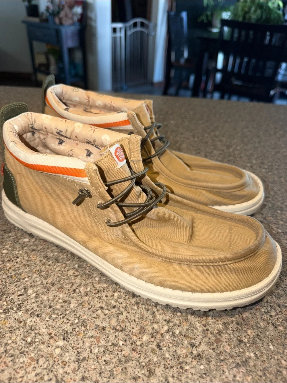 Hey Dude Tan Canvas Chukka Boots with Orange Trim